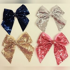 Sequin Bow Hair Clips Set - Gold, Silver, Pink, Blue